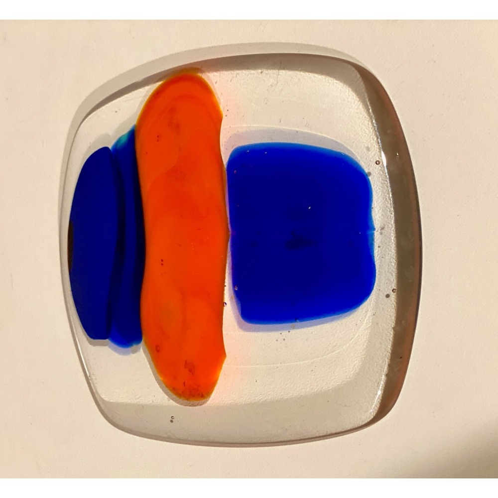 Handmade Fused Art Glass Abstract Design Multicolor‎ Fusion Art Murano Signed